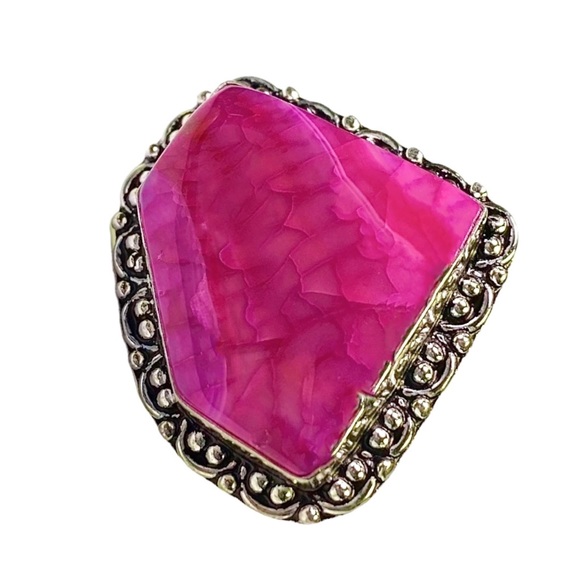 Pink Solar Agate Gemstone in a Handcrafted Vintage-Look 925 Stamped Ring (8) - Picture 4 of 8